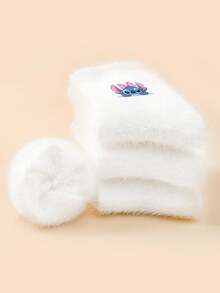 5 Paar Dicke Kunstfell Socken für Kleinkinder/Kinder, Blau & Rosa Cartoon Alien Stitch Design, modisch & vielseitig, weich & bequem, geeignet für Herbst/Winter Outfits, Schule, Lässig, Reisen, Feiertage, Zuhause, Business