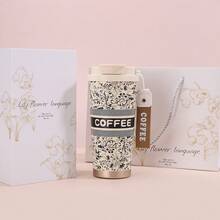 500ml Stainless Steel Coffee Cup, Dual Drinking Modes With Straight Drinking Mouth And Straw, 24-Hour Cooling, 12-Hour Heating, Stainless Steel Glass Cup, Car Cup, Floral Insulated Coffee Pot, Stainless Steel Material, Good Sealing Performance, Double-Wall, Suitable For Cold And Hot Beverages, Portable Design, Great For Office, Home, Travel, Camping, Christmas Gift, And Gift-Giving Occasions