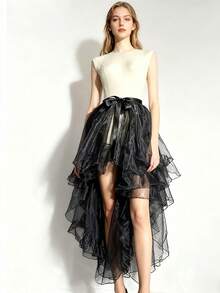 1pc Asymmetrical Hem Tuxedo Dress, Asymmetrical Mermaid Dress, Asymmetrical Puff Dress, Flowy Performance Dress, Glass-Like Maxi Dress, One-Piece Apron, Ruffled Layered Trailing Dress, Suitable For Weddings, Banquets, Performances, Parties, Bridal Party, Stage Shows, Cosplay, Travel Photography Props, Dance Recitals, Halloween Costumes Fall Clothes For Women