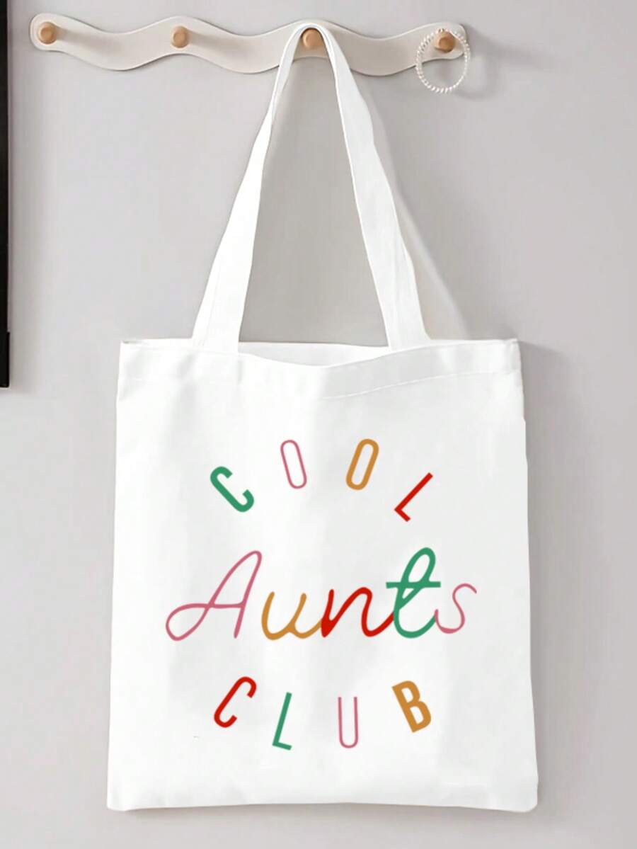 1 pieza Bolsa de tela con texto gráfico colorido y estilo cool, bolsa ligera para compras diarias, ir a la biblioteca, fiestas, esencial para la escuela y viajes