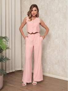 Tailoring Set Vest With Pants  Fashion - Baby Pink - View 1