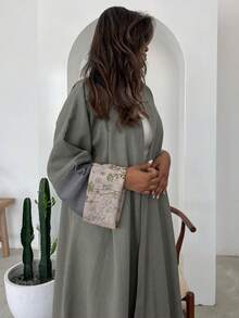 1pc Elegant Multi-Color Embroidered Women's Dress, Boho-Inspired Color Combination. Vintage Arabic Style Maxi Dress. Spring Fall - Grey - View 3