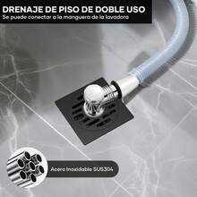 HEEDU Drenaje de Piso de Doble Usos - 10 * 10CM, SUS304 Acero Inoxidable, Puede conectarse al Tubo de desagüe, Drenaje de Ducha Cuadrado para Aseo, Cocina, Jardín, Piscina (Negro) - Negro - Ver 7