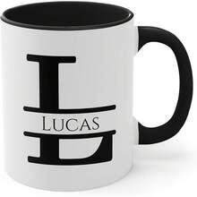 Personalized Monogram Coffee Mug, Initial Letter M Customized For Women Men Girls Boys Dads Moms Friends, Taza De Café Personalizada Con Monograma, Letra Inicial Black Handle Mug Letter M 11oz - 首字母L - 查看 1