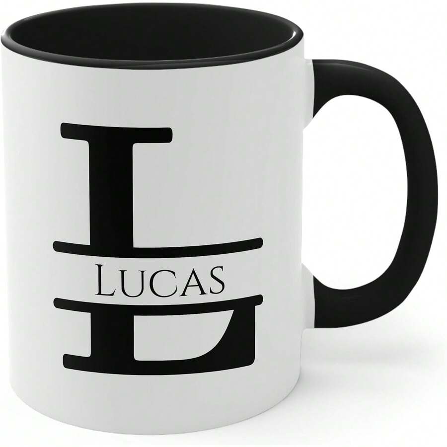 Personalized Monogram Coffee Mug, Initial Letter M Customized For Women Men Girls Boys Dads Moms Friends, Taza De Café Personalizada Con Monograma, Letra Inicial Black Handle Mug Letter M 11oz - 首字母L - 查看 1