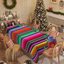 1/20 piezas Mantel festivo, mantel con diseño de flores y líneas coloridas, mantel navideño, mantel de poliéster duradero, fácil de limpiar, para celebraciones festivas, decoración del hogar, decoración navideña, decoración de fiesta mexicana - Multicolor - Ver 5