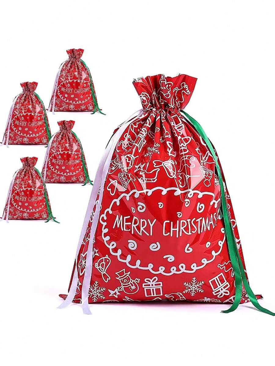 1 pieza Bolsas grandes de Navidad, 39 * 51cm Bolsas con cordón para regalos de Navidad, hechas de plástico duradero con una construcción resistente y un diseño festivo. Sirven para múltiples propósitos: perfectas para decoraciones de fiestas de Navidad, bolsas grandes para regalos de Navidad, bolsas de calendario de adviento, bolsas para regalos, sacos de Navidad personalizados