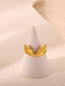 1PC Cute Rabbit Ear Women Rings Gold Color Stainless Steel Opening Adjustable Ring Jewelry, Perfect Gift For Friends, Wedding Aesthetic Jewelry