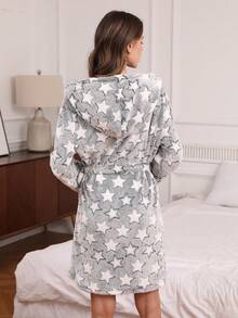 Casual Furry Hooded Waist Tie Fluffy Cozy Winter Sleepwear Robe, European & American Cross-Border E-Commerce