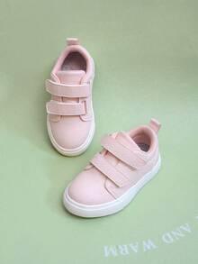 1 Paar rosa PU einfarbige Baby Sportschuhe mit Klettverschluss, modisch, bequem, rutschfest, langanhaltend, leicht, atmungsaktiv, Lauflernschuhe, geeignet für den täglichen Gebrauch