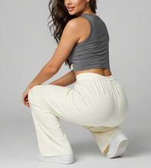 Modern Chic Plain Wide Leg Sweatpants With A Comfortable Structured Fit - 奶油色 - 查看 4