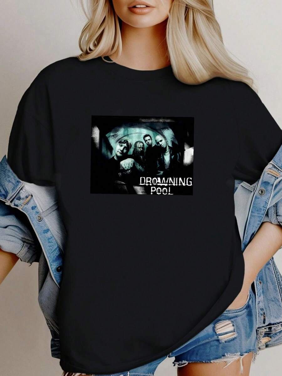 180g pure Cotton Vtg Drowning Pool Band Tour Heavy Cotton Black S 5Xl T Shirt Aa1362 Breathable women Top For Everyday Wear streetwear Stretched female T-Shirt For Women Casual designer clothes Casual fashion Women Top Graphic Tees Comfortable graphic Soft - Negro - Ver 1