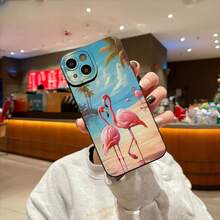 トロピカルフラミンゴを描いたアーティスティックな携帯電話ケース。 11から16 Pro Max Plusシリーズに適しています。軽量TPU素材で作られており、耐衝撃性があり、ピンクビーチ愛好家に適しています。 - ブラック - チェックする 3