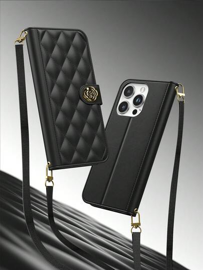 Flip Phone Cases For 17 Pro Max, Wallet Phone Case Cover With Camellia For 16 Pro Max, Fashion Phone Case For 17 Pro Max With Crossbody Lanyard, Cardholder Phone Cover For Ip13/Ip11 6.1'' With Adjustable Phone Lanyard, Sleek Mobile Phone Case For 16E, Cardholder Phone Case For Ip13/Ip11 6.1 Inches With Diamond Modern Design