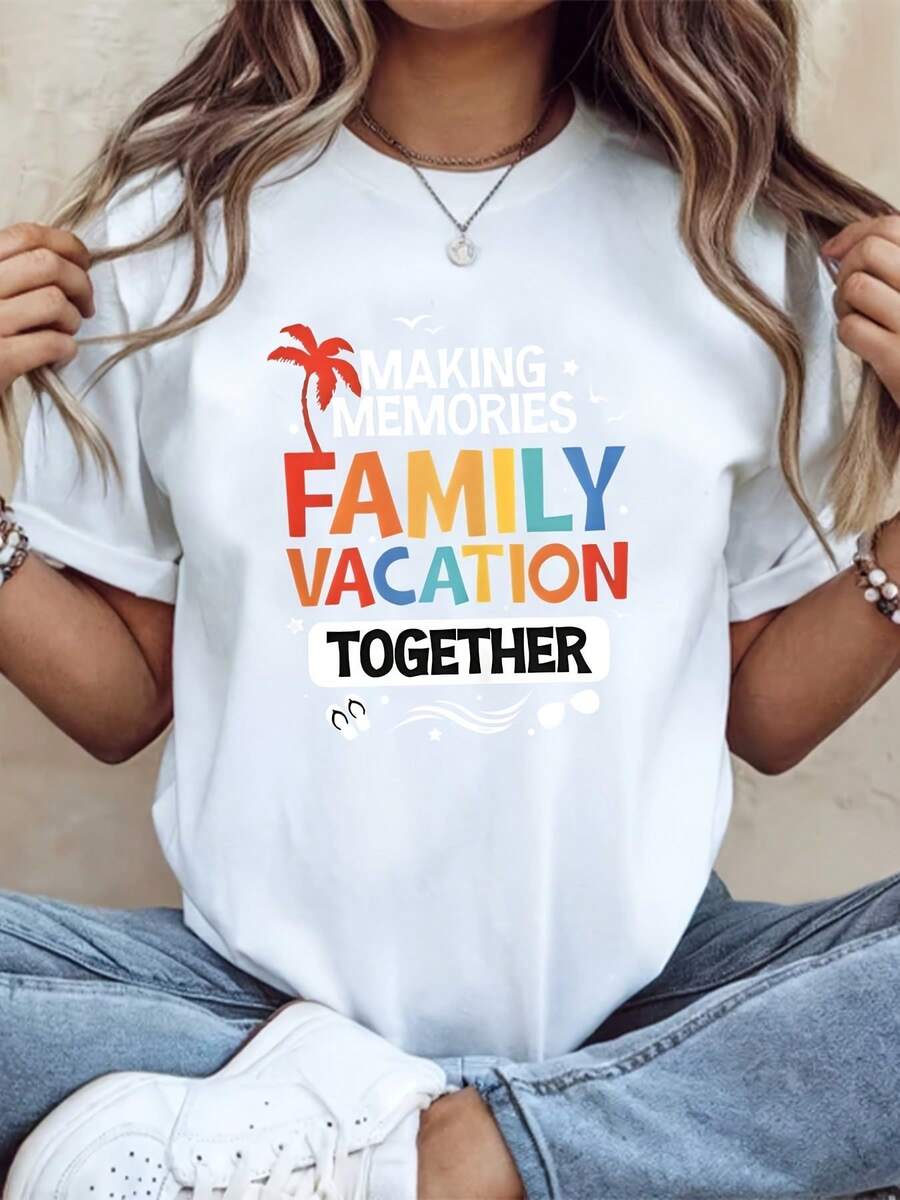 Family Cruise World Travel Graphic T-Shirt, Oversized, Comfortable Short-Sleeved, Perfect For Everyday Casual Wear And Outdoor Activities, 220g