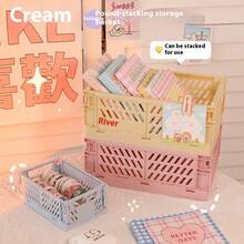 1pc Foldable Storage Basket, Collapsible Desktop Organizer Box For Student Stationery, Miscellaneous Items, Cosmetics, Stackable Small Basket