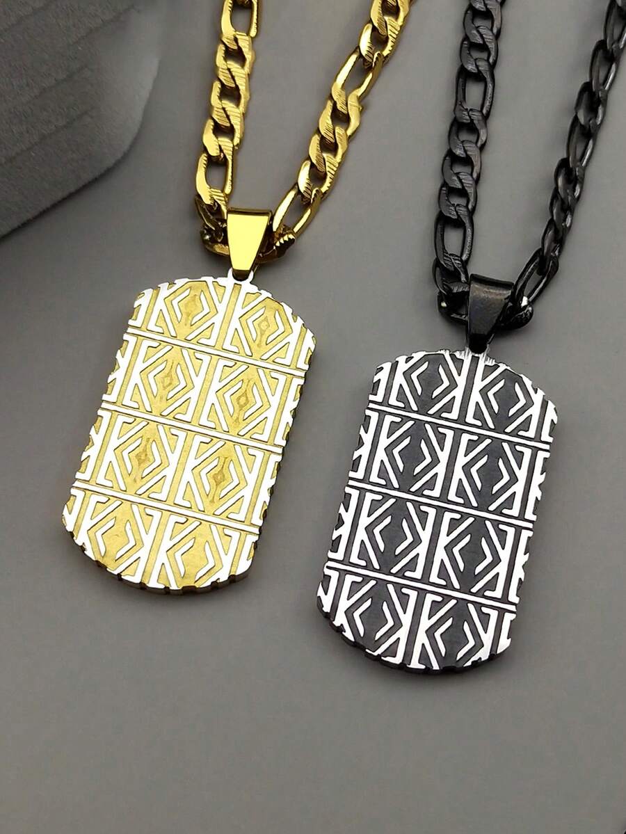 Stil hip hop din oțel inoxidabil, geometric, Dog Tag, pandantiv, colier pentru bărbați, culoare aurie, lanț cu farmecul, bijuterii punk masculine, cadou