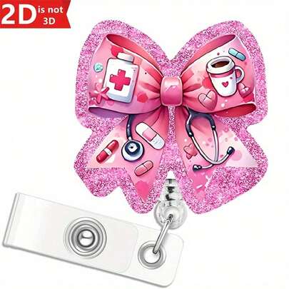 1PC 2D Stethoscope Doctor Badge Scroll, Pink RN Badge Partner, Personalized ID Name Work Badge Clip, Suitable For Nurses, Doctors, Nursing Students, Teachers, And Medical Staff