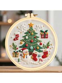 1 Set DIY Embroidery Kit With Plastic Embroidery Hoop, Christmas Gift Embroidery Wall Hanging Decor, Random Color Embroidery Frame