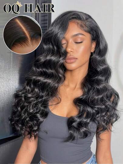 OQ Hair Wear Go 16-30 Inch Lace Closure Wig, 7*5 Pre-Cut & Pre-Plucked, 180% Density, Unprocessed Human Hair, Natural Color, Fashionable & Natural Hairline, Suitable For Beginners, Sports, Vacation, Travel, Holidays, Casual Style. Comes With Gift, Perfect For Halloween, Travel, Y2K , Suitable For Women On Holidays