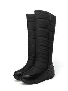 Women's Fuzzy Faux Fur Winter Snow Boots Fashion Platform Wedges Heel Pull On Waterproof Casual Comfy Knee High Boots Woman - 黑色B - 查看 3