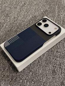 1 件磁性手机壳碳纤维纹理兼容 17 Pro Max Air 16 15 14 13 12 Pro Max Plus 无线充电半盖磨砂散热保护壳 - 深藍 - 查看 2