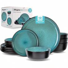 MAGMALIFE Vajilla De Ceramica Moonlight Gres Esmaltado Vitrificado, Set De 12 Piezas, Resistente A Rayaduras, Platos Grandes, Pequeños y Tazones, Para 4 Personas, Apta Lavavajillas Y Microondas - Beis - Ver 6