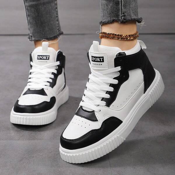 Mid-Top Sneakers | Unisex Versatile Sporty Casual Shoes | PU Upper + EVA Lightweight Shock-Absorbing Sole, Not Tiring Feet When Walking | Essential For Fashionable Street Style