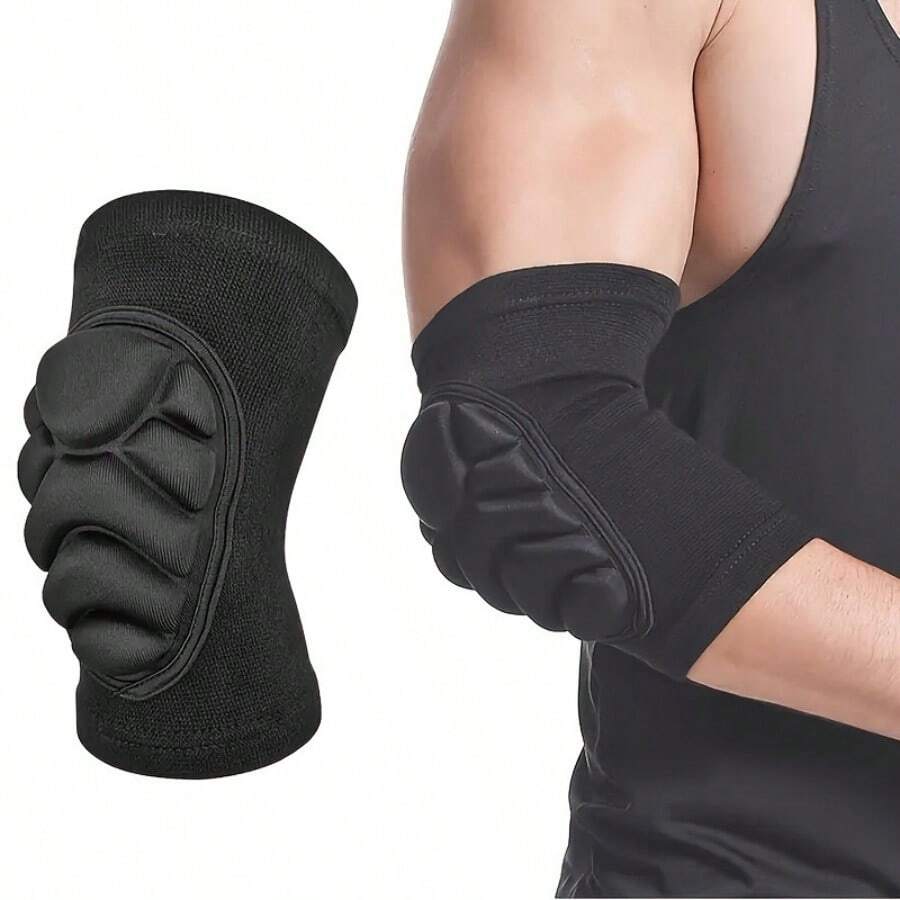 Pelindung Siku Busa Tebal yang Dapat Diatur, Desain Sarang Lebah Elastisitas Tinggi yang Bernapas dengan Penutup Kait dan Loop, Penopang Siku Hitam Cocok untuk Bola Basket, Bersepeda, Bola Voli, dan Kebugaran - Hitam - View 1