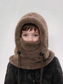 婴儿帽子冬秋季保暖帽围巾-可爱厚毛绒套头帽儿童防风防寒 - 彩色 - 查看 4