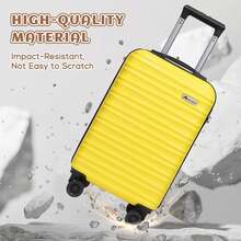 3 Piece Luggage Set ABS Hardshell Spinner Wheels Carry On Suitcase With Weekender Bag & Toiletry Bag - Yellow - Yellow - View 3
