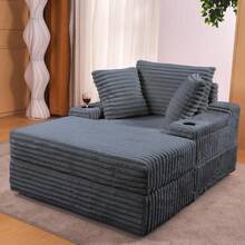 Dragonpad Oversized Chaise Lounge Chair With Storage Ottoman And 3 Soft Pillows, Corduroy Sofa Bed Cloud Couch Sofa For Living Room, Bedroom ﻿ - Grey - View 4
