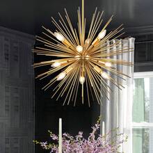 Sputnik Chandelier Solid Metal Starburst Chandelier Light Fixture 9-Light Mid-Century Modern Satellite Light Fixture For Living Room Dining Room Foyer Study Room Bathroom,E12 - Gold - View 8