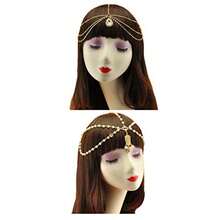 Gold Head Chain Pearl Sequins Rhinestone Headband Crystal Bohemian Hair Bands Halloween Hair Hoop Women Boho Hippie Hairband Party Decoration Cosplay Costume Handmade Headpiece Hair Jewelry 2 Pack#SSDD B BJNHMJ