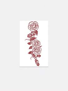情人节海娜临时纹身贴纸，防水防汗，红玫瑰，海娜藤蔓，色彩鲜艳时尚的美甲假纹身，花卉假纹身 - 临时纹身 - 适合生日、婚礼、派对装饰，持续 3-5 天。 - 紅色 - 查看 6