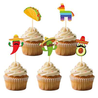 10 peças de topos de cupcake para festa mexicana, decorações de cupcake com sombrero, taco e pimenta, suprimentos para cupcakes de festa mexicana, decorações de festa de aniversário de carnaval. Estes topos de cupcake mexicanos serão ótimas decorações para adicionar charme e diversão aos seus cupcakes. Você também pode usá-los para sorvetes, frutas, biscoitos e outras sobremesas.