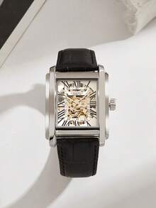 CASIRUI 1pc Automatic Mechanical Square Men's Wrist Watch, Fashion Classic Hollow Dial, Business Gift