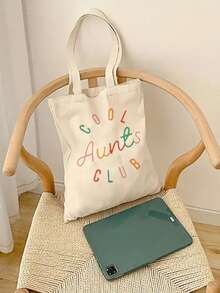 1 pieza Bolsa de tela con texto gráfico colorido y estilo cool, bolsa ligera para compras diarias, ir a la biblioteca, fiestas, esencial para la escuela y viajes