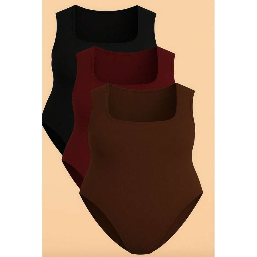 Kit 3 Bory Plus Size Body Bori Tank Top Thick Strap Closed Back Second Skin Fresh Fashion Spring Summer Timeless Clothes Large - BLACK/BROWN/WINE - View 1