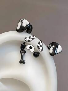 1 Pendiente de diamante rosa, pendiente colgante de conejo, zanahoria, gato y pez, pendiente de diamante de moda y temperamento femenino