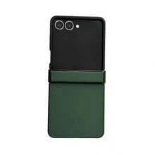 Premium Minimalist Green Leather Folding Phone Case For Samsung Galaxy Z Flip3 5G/Galaxy Z Flip 4 5G/Galaxy Z Flip 5 5G/Galaxy Z Flip 6 5G/Galaxy Z Flip 7 5G, Luxury Folding Phone Case - Green - View 2