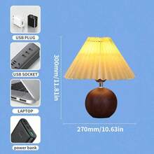 1pc Wooden Texture Decorative Warm Light Table Lamp, USB Powered, Nordic Modern Retro Style, Suitable For Bedroom, Dining Room, Office, LED Light Source - Desk Lamp - View 3