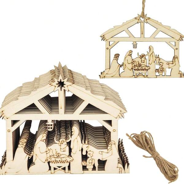 10 peças de decorações de Natal de madeira, em branco, inacabado, comemoração do nascimento de Jesus, recortes de papel, artesanato doméstico, decoração de festa, etiqueta de presente