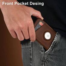 AirTag - portafolios para hombre, de piel autntica con soporte para Airtag, billetera delgada con bloqueo RFID para con caja de regalo, color caf Airtag no incluido Brown - idwindow, Minimalista - Ventana marrón-id - Ver 5