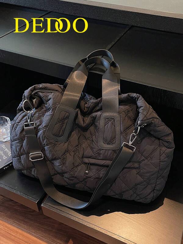 Dedoo 1个纯色涤纶手提袋，拉链封口，大容量旅行健身包，时尚简约，适合返校、旅行、健身、露营、邮轮、徒步旅行和各种场合，也可作为夏季旅行包、手提包、行李包、商务旅行包、度假旅行包、便携式多功能旅行包、男女通用周末旅行包。