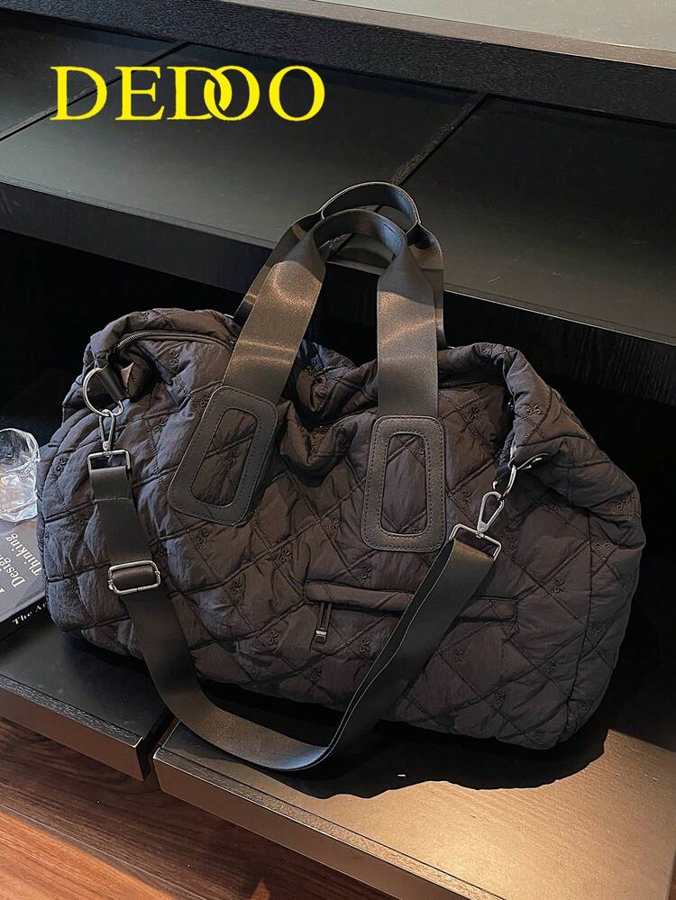 Dedoo 1个纯色涤纶手提袋，拉链封口，大容量旅行健身包，时尚简约，适合返校、旅行、健身、露营、邮轮、徒步旅行和各种场合，也可作为夏季旅行包、手提包、行李包、商务旅行包、度假旅行包、便携式多功能旅行包、男女通用周末旅行包。 - 黑色 - 查看 1