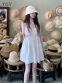 2025 New French Autumn Bestseller White Embroidered Casual A-Line Slip Dress For Women