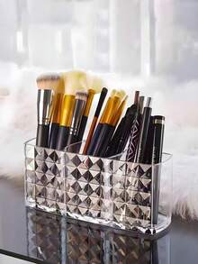 3-Compartment Transparent Plastic Makeup Organizer Box, Lightweight Cosmetic Storage Case For Lipstick, Eyebrow Pencil, Brushes, Suitable For Vanity, Bathroom, Bedroom, Dorm, Great Gift For Women, Holiday, Halloween, Christmas - Multicolor - View 4