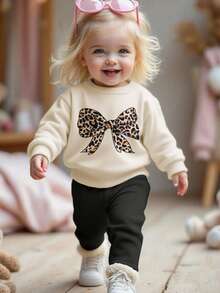 1pc Baby Girl Casual Printed Crew Neck Pullover Sweatshirt, Autumn/Winter , Adorable Baby Brings Joy And Happiness To Every Child! - Apricot - View 1