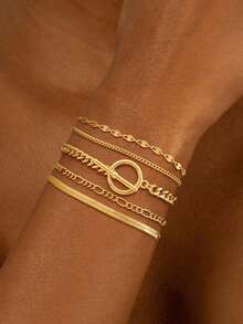 5pcs Elegant Gold-Plated Bracelet Set, Suitable For Women And Girls As Hand Accessories